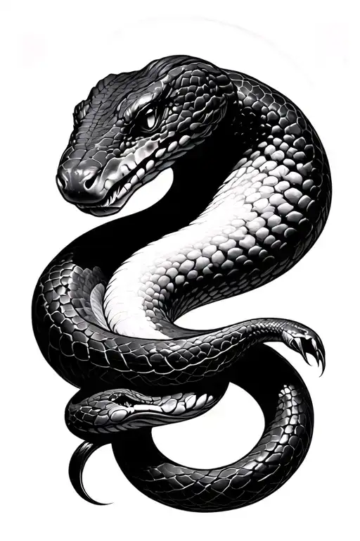 A Semi-realistic Snake Combined With A Moon And Shadow