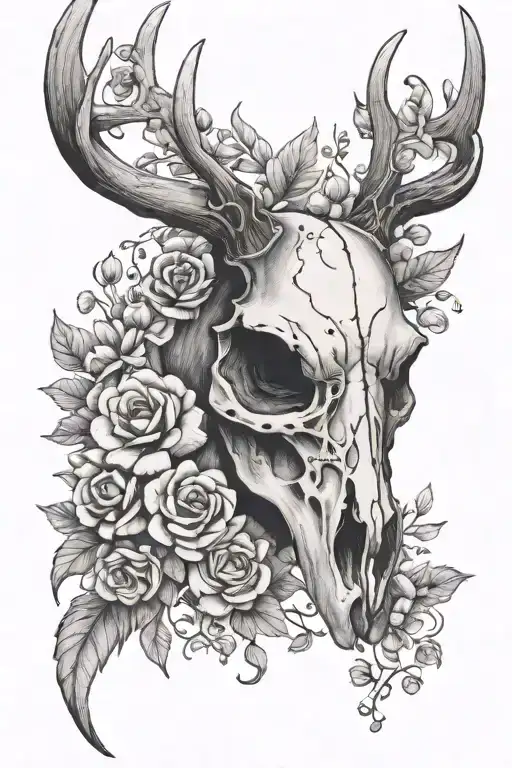 Deer Skull With Floral