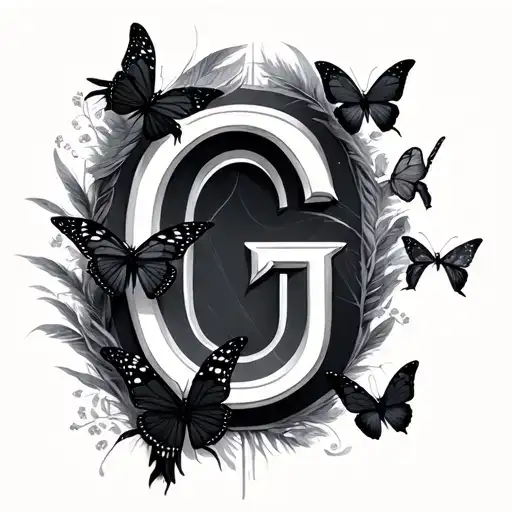 Letter G To The Power Of 3 With Butterflies And Black Feathers Somehow Incorporated