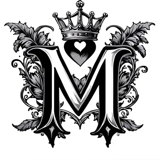 Letter M With Heart And Crown Surrounded