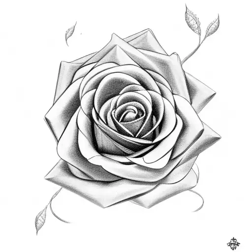 A Black-grey Geometric Rose With Musical Notes Entwined Within The Petals
