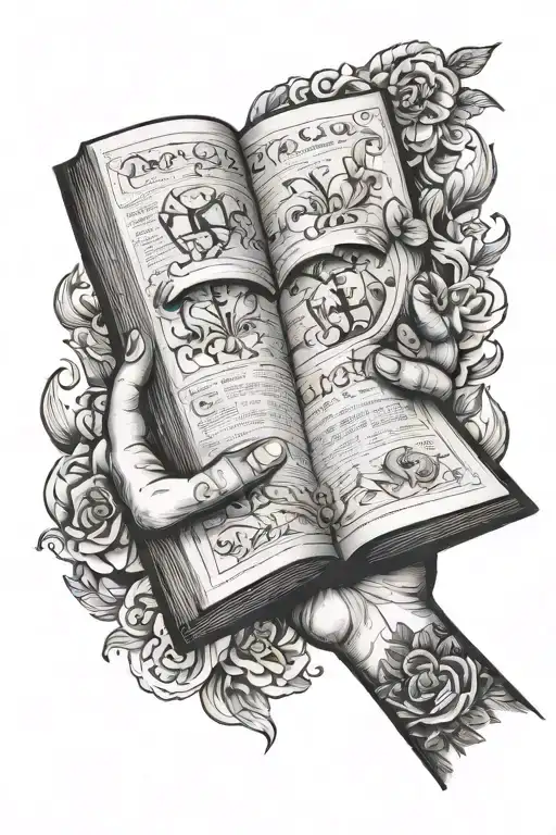 Hands Holding Open Book Surrounded