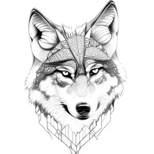 An Intricate Sketch Of A Wolf And A Mountain Engaged In Conversation