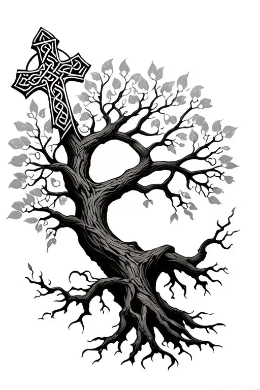 Tree Of Life Surrounded By Celtic Cross Intertwined