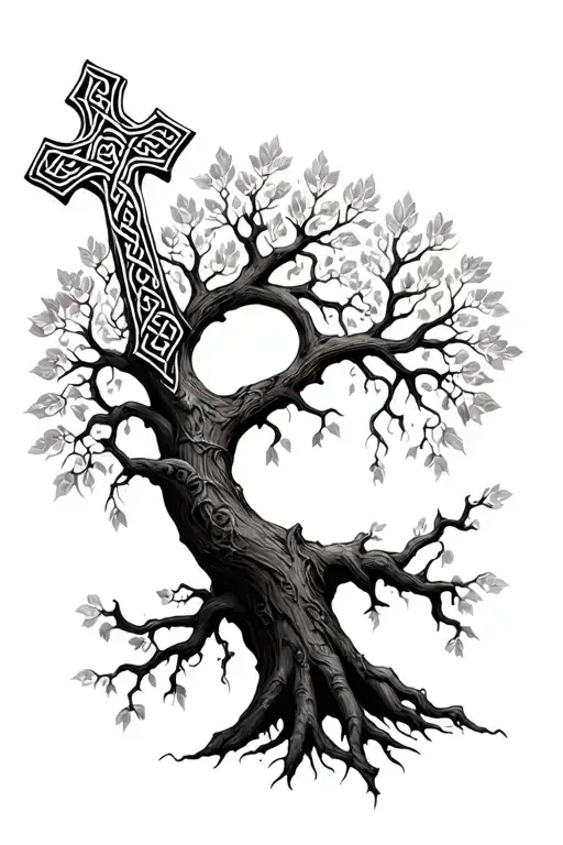 Tree Of Life Surrounded By Celtic Cross Intertwined