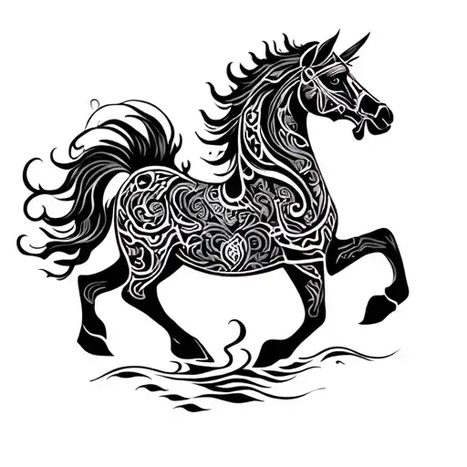 Chinese New Year Water Horse In Tribal Style