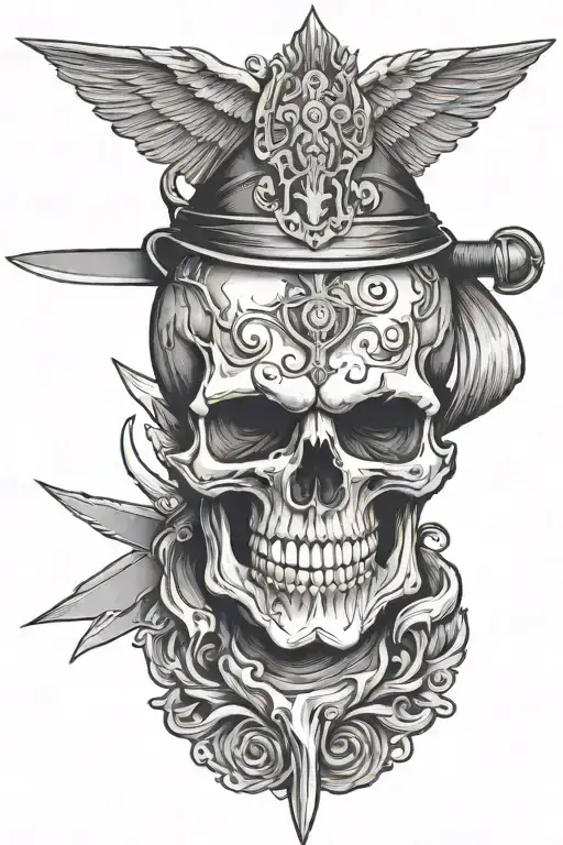 Skull With Knife Sticking Through It