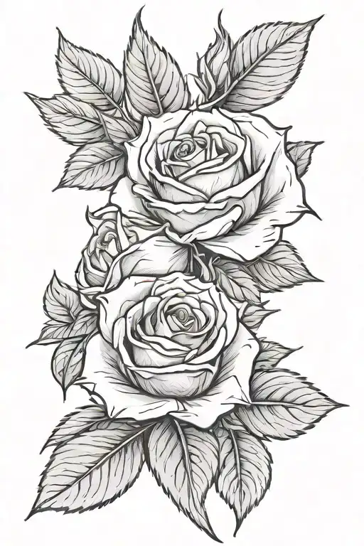 Two Rose Buds With Leaves And Flowers