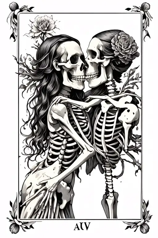 Tarot Card Frame The Lovers Skeleton Tattered Holding Face