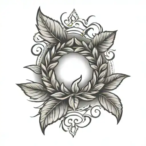 Black And Grey Traditional Laurel Wreath On Knee