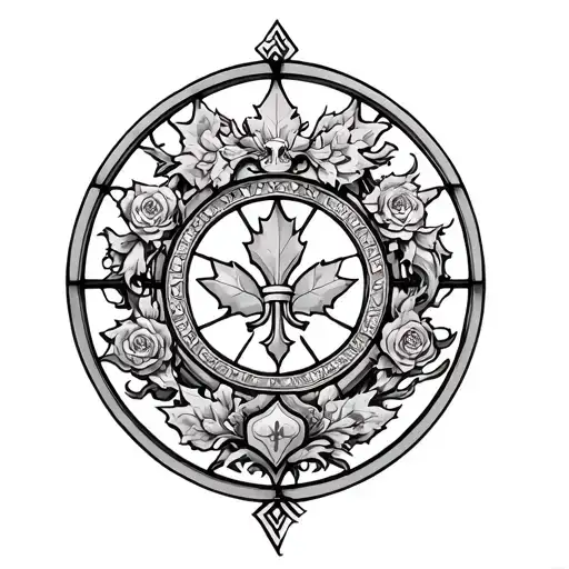 Rose Window With Lion And Fleur De Lys And Maple Leaf