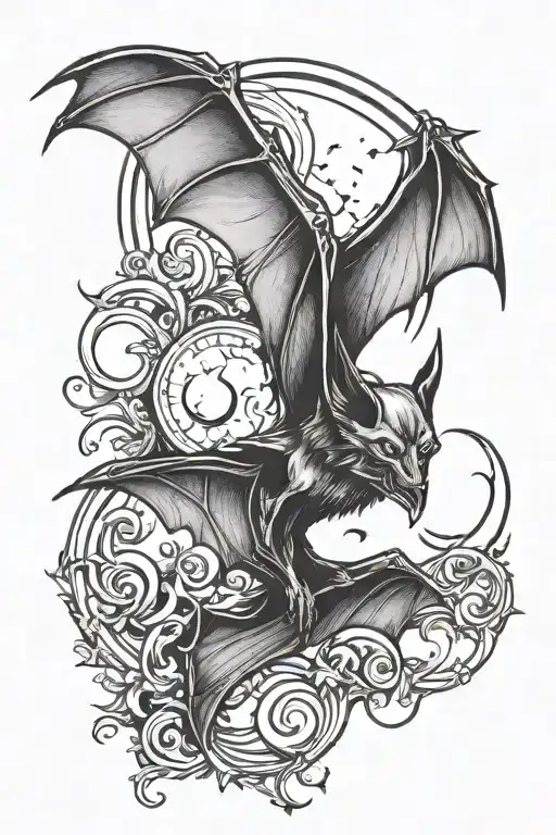 Bat And Crescent Moon