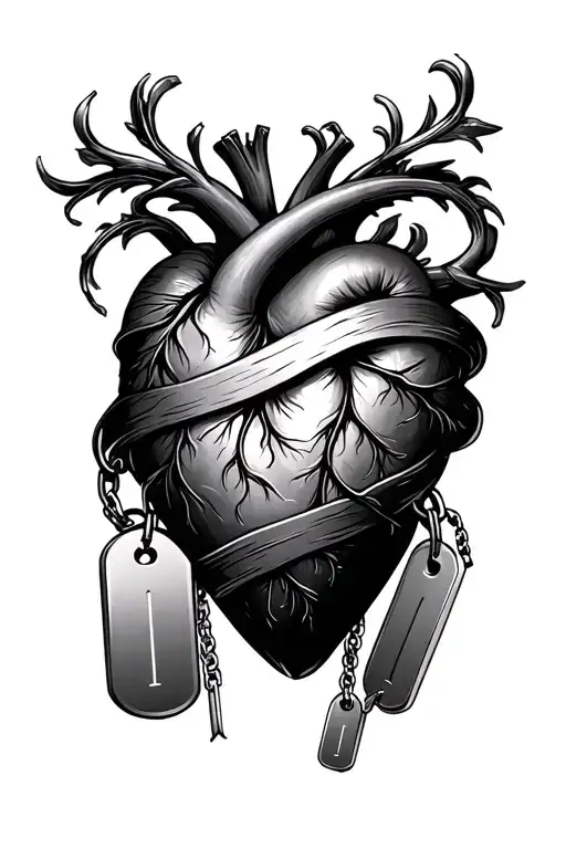 Heart With 4 Dog Tags Wrapped Around The Heart