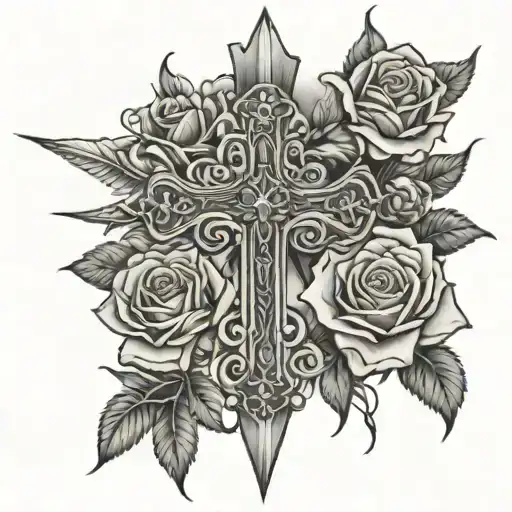 Upside Down Cross With Roses In The Background
