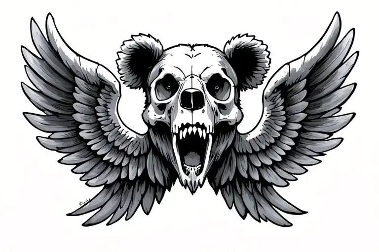 Bear Skull With Stretched Out Wings