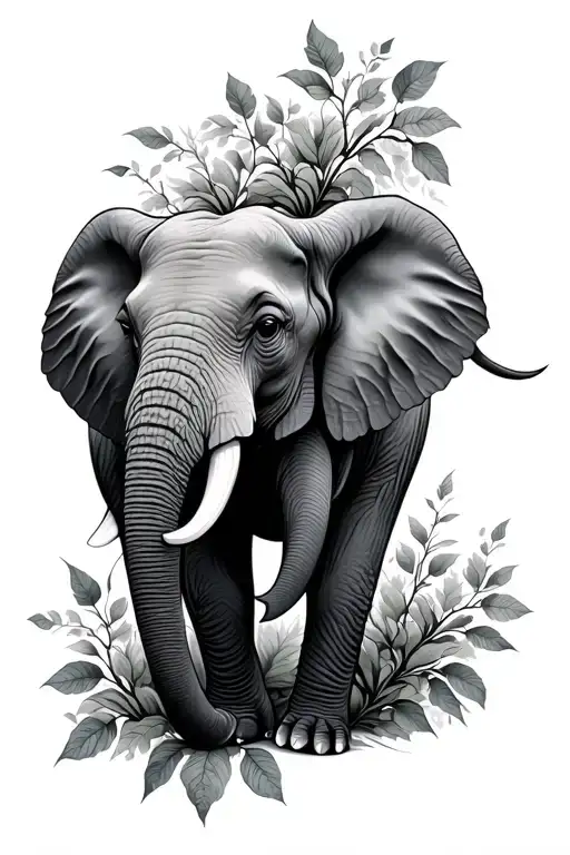 Half Of An Elephant With Vine Leafs Growing