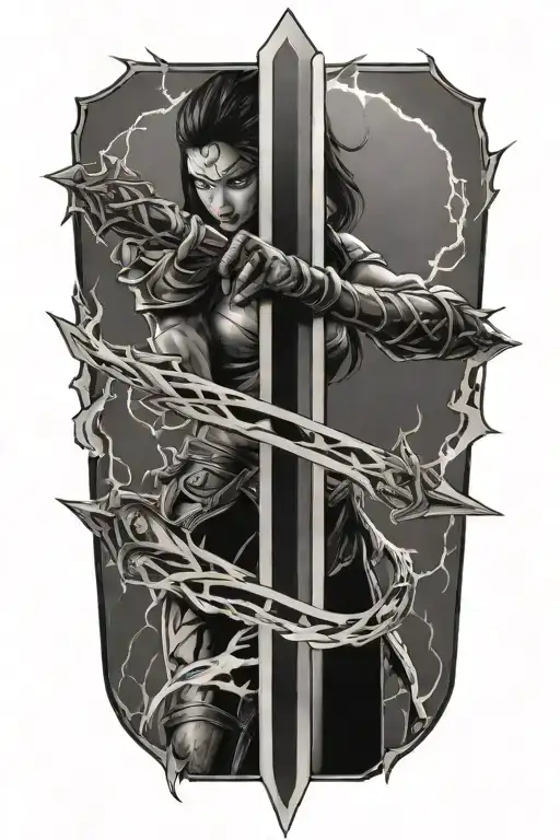 Black Lighting Bolts Surrounding A Kitana Sword