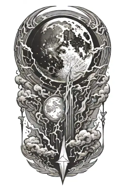 Black Lighting Bolts The Moon Surrounded