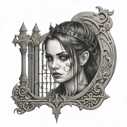 Gothic Girl Portrait Surrounded By Gate