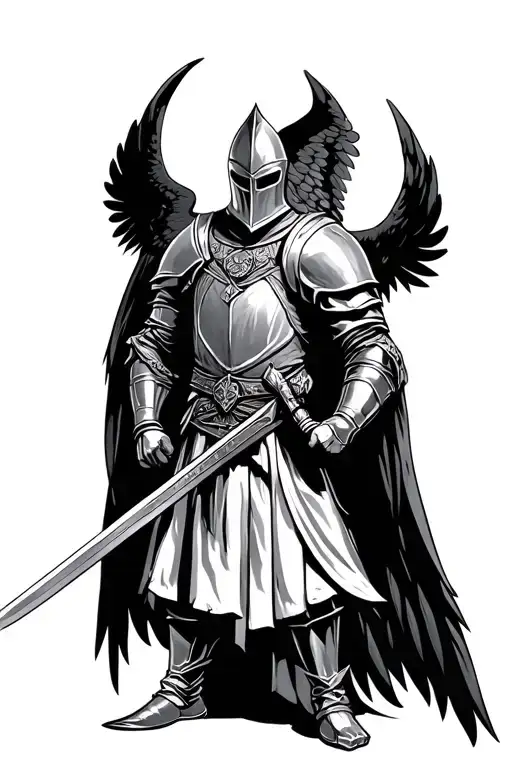Knight With Wings Holding Sword Infront Of Him