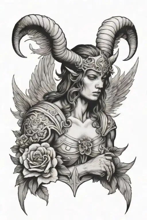 Angel With Tattoos And Horns Sleeve