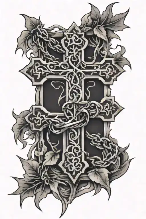 Cross With Crown Of Thorns Around It