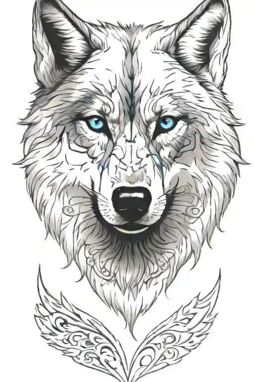 Wolf Head From The Front With Blue Eyes