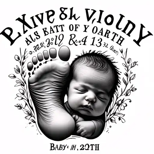 Footprint Within It Name And Date Of Birth In Roman Numerals With Baby's Outline Of Baby's Face