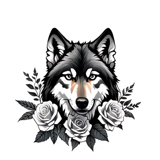 Wolf With Roses