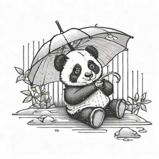 Cute Panda Wearing Rain Boots Holding An Umbrella In The Rain