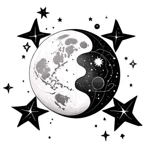 Celestial Map With Empty Stars And A Full Moon