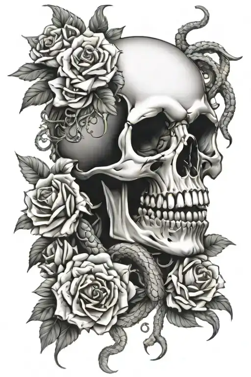 Skull And 4 Snakes Wrapping With Rosses And Momento Nori