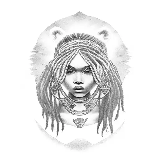 Tribal Girl With Dreads Wearing Bear Skin
