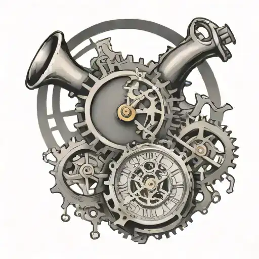 Create A Tattoo Of A Brassic-themed Clock With Gears And Mechanisms Inspired By Brass Instruments