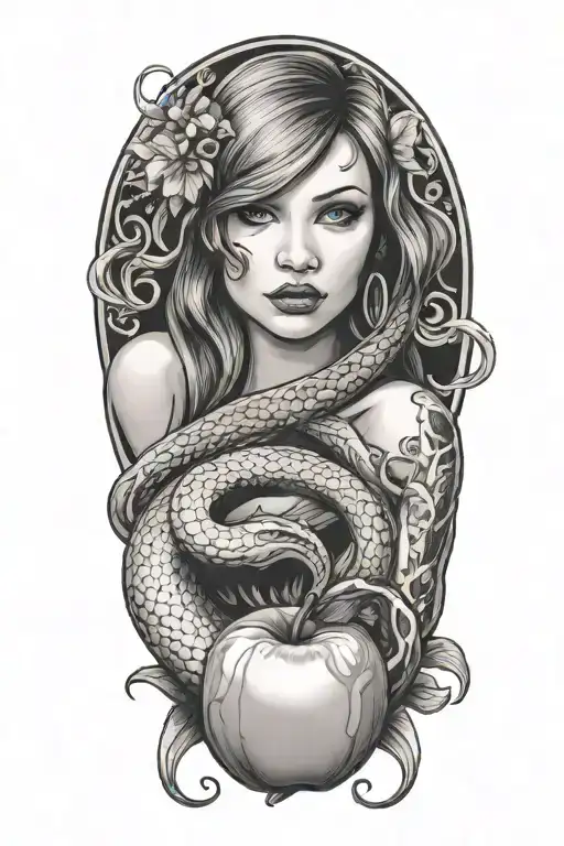 Eve And Lilith Eating An Apple With Snake