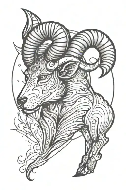 Minimalist Tattoo Of Aries Zodiac Sign With Wolf