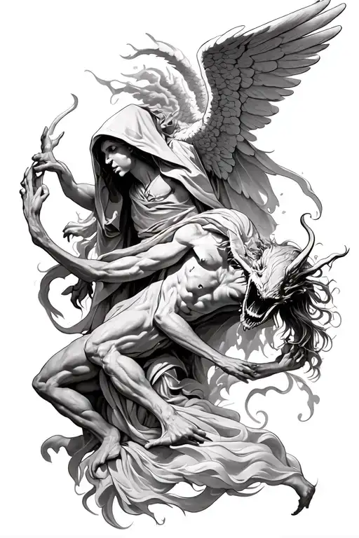 Hooded Arch Angel Defeating A Demon