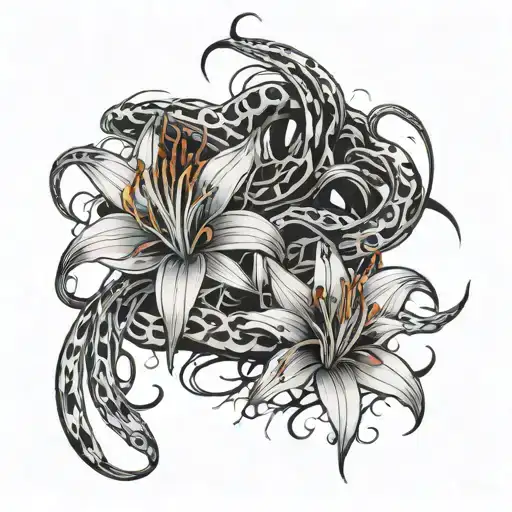 Spider Lilies With Blood Dripping And Coiling Snake