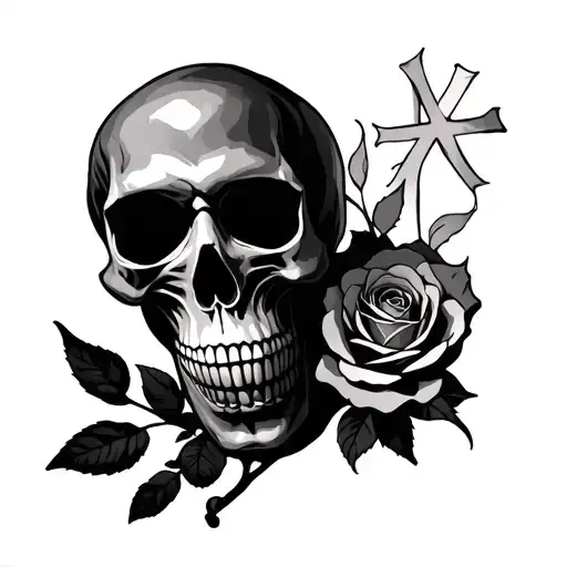 Skull Hand With Rose Fade To Into 3 Crosses N 2 Face Masks