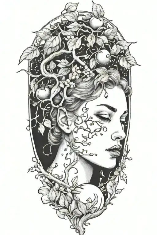 Eve Biting An Apple Tree Branch Surrounded