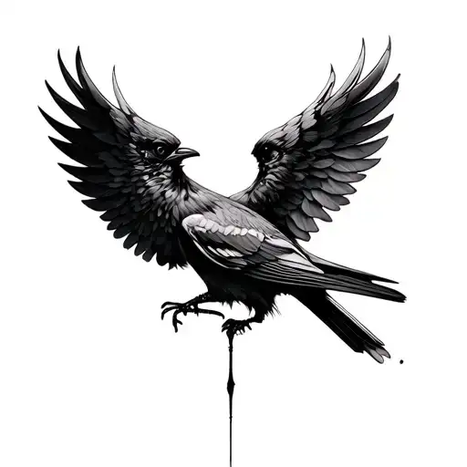 Half Mockingbird Half Crow Wings Spread