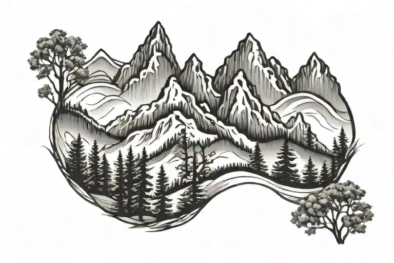 Mountain Range With Trees Background Looking
