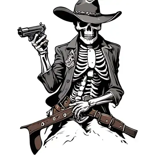 Mexican Cowboy Skeleton With Bandolier And Revolver