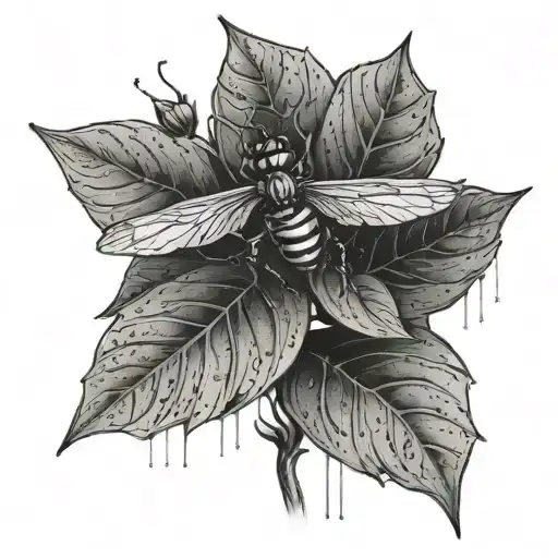 Insect Under Plant In The Rain Falling