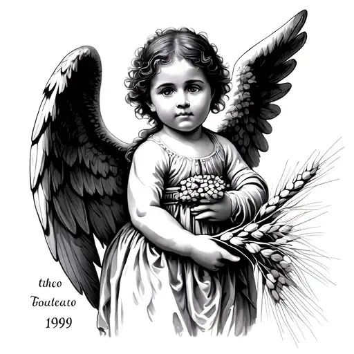 Angel Of Baby Girl With Wheat Clusters In Hand And Date 1999