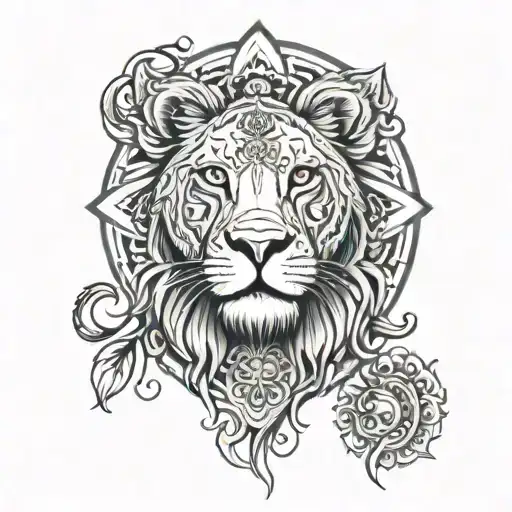An Intricate Mandala With A Lion's Head At The Center Symbolizing Strength And Spiritual Growth
