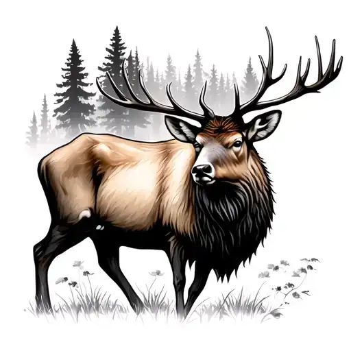 Elk Bugling In Forest Landscape