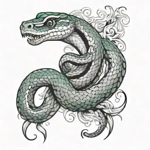 Emerald Snake Italian Mafia Style Tattoo Stencile