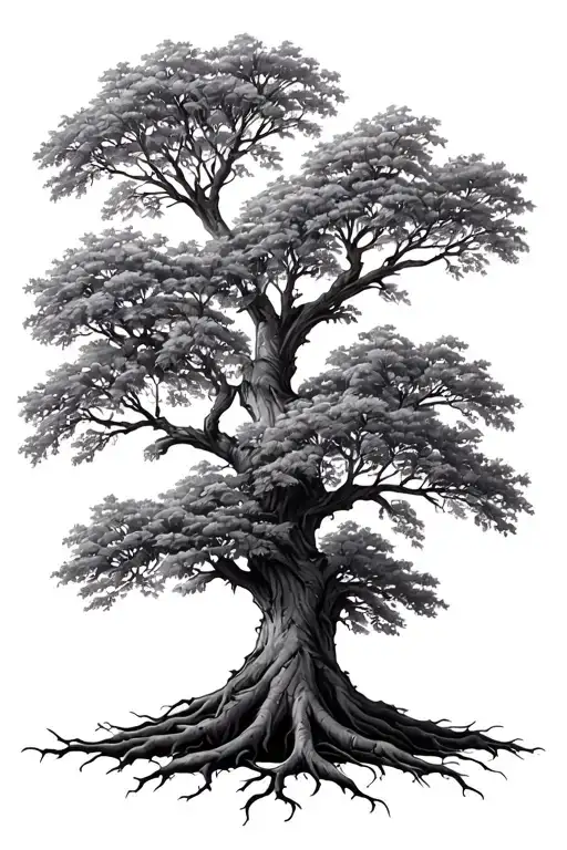 Oak Tree With Sparse Leaves And Long Roots