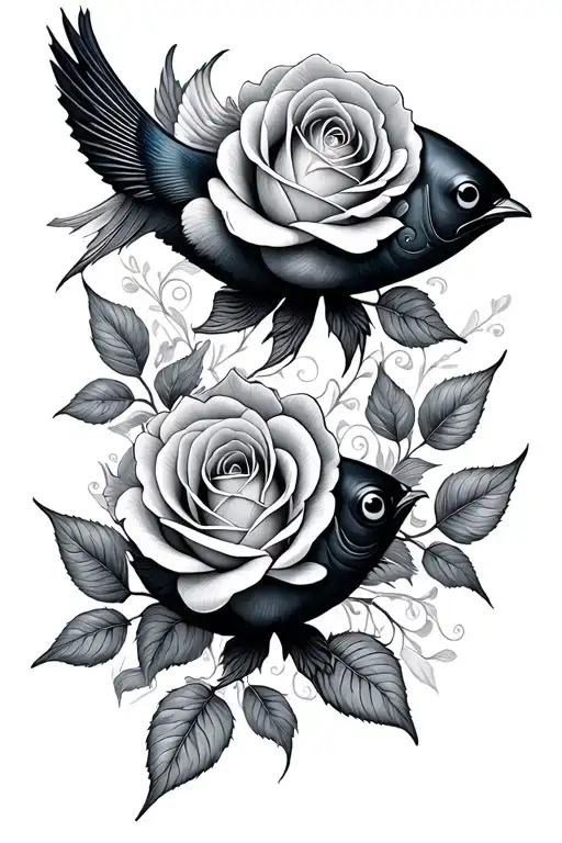 Rose Fish Flower Bird Flower